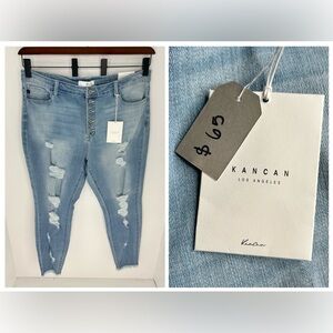 Kancan NWT High Rise Skinny‎ Ankle Jeans Size 3XL Distressed Button Fly 39x29.5
